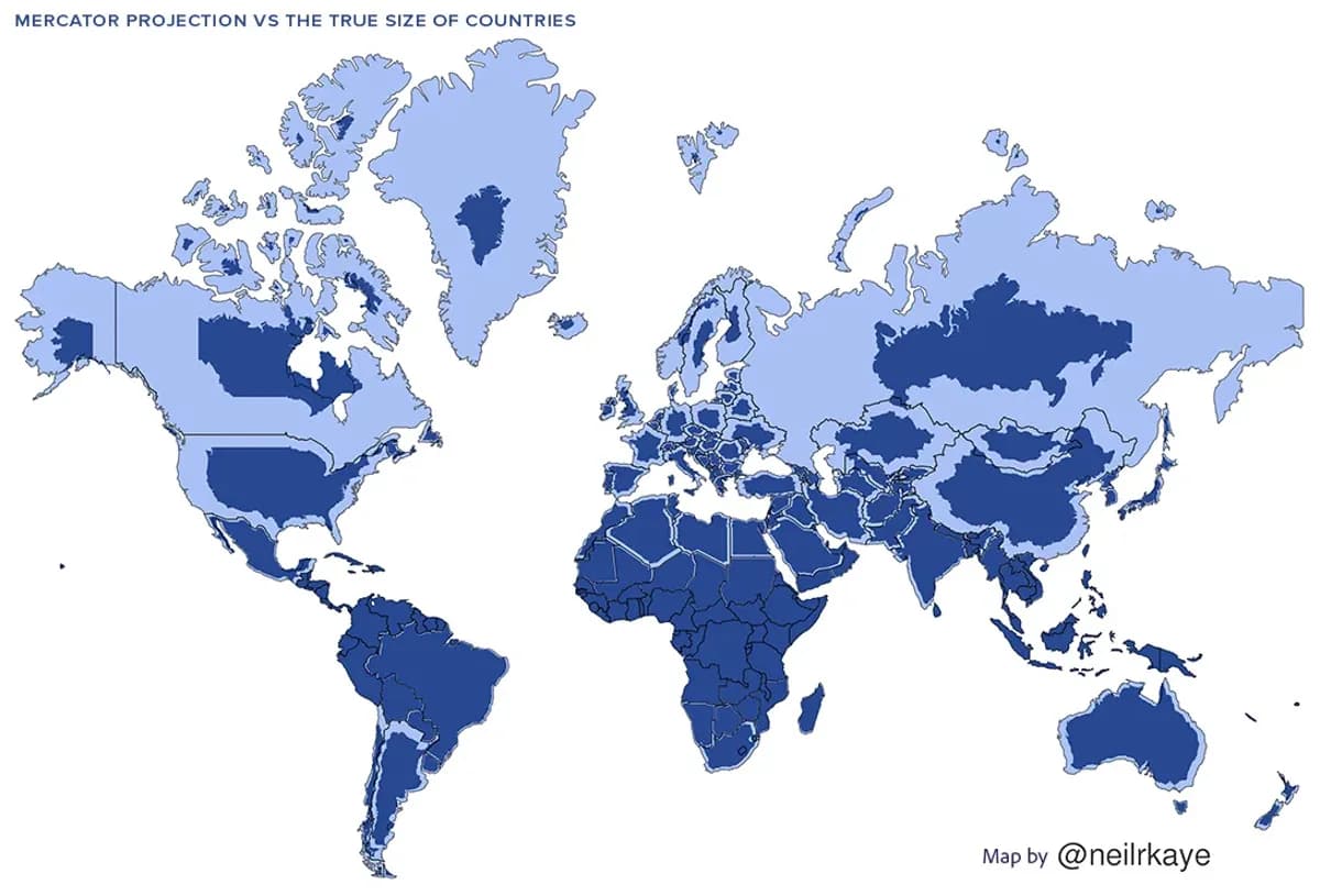 True size comparison of Greenland on a map projection